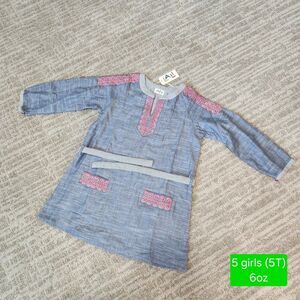 LALi girl's chambray blue 3/4 sleeve belt embroidered cotttondress size 5